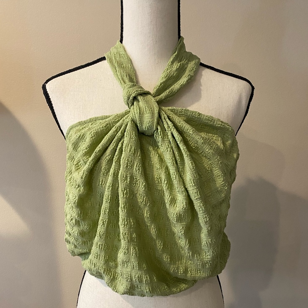 Green Cropped Halter Top